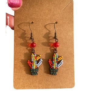 Colorful Beaded Cactus Drop Earrings